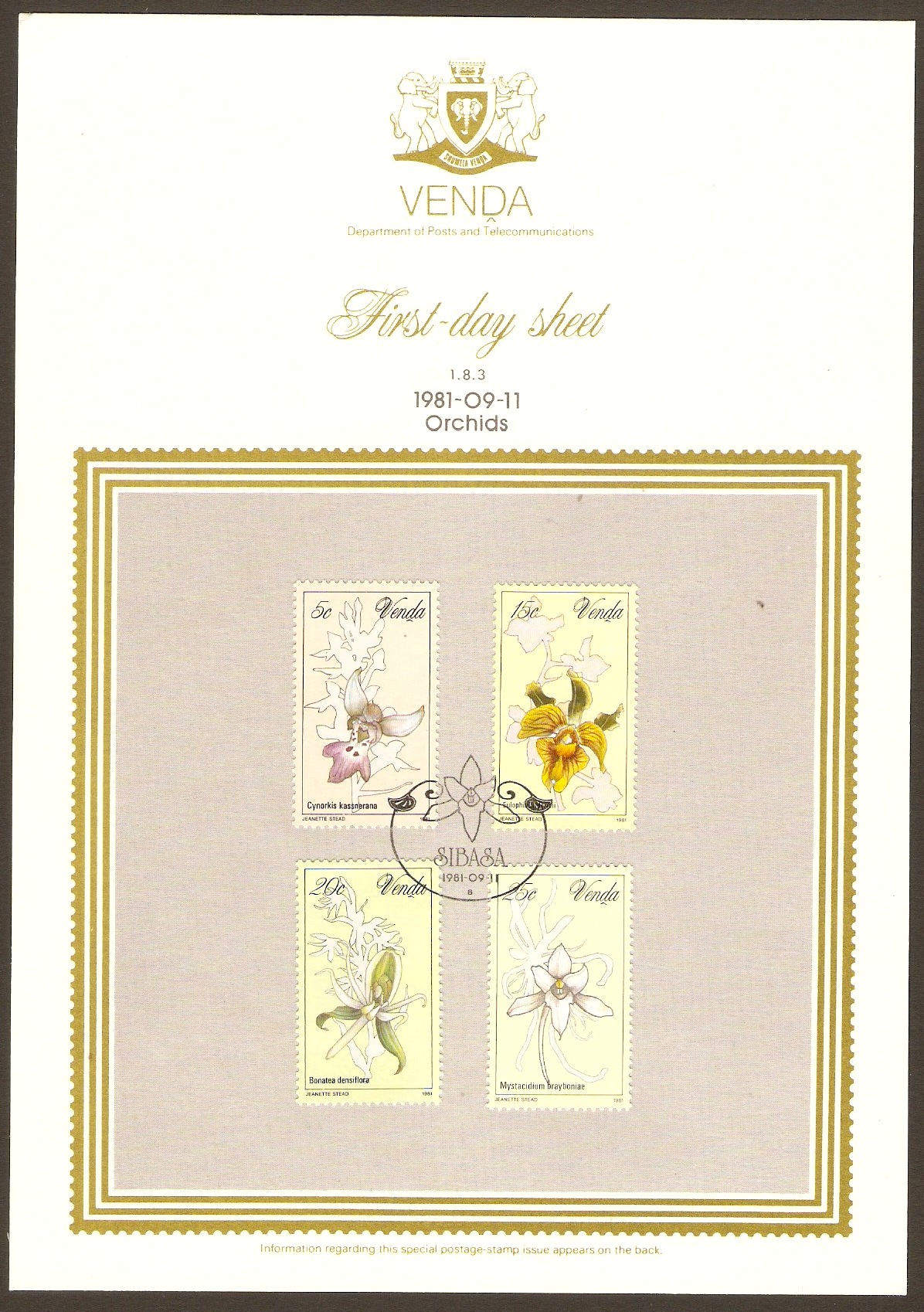 Venda 1981 Orchids Set. SG46-SG49. FDS.